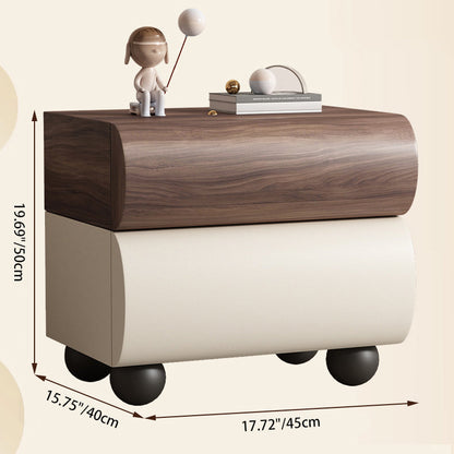 Contemporary Creative Solid Wood Faux Leather Carbon Steel Curved Spherical Nightstand 2 Drawers For Bedroom