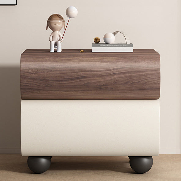 Contemporary Creative Solid Wood Faux Leather Carbon Steel Curved Spherical Nightstand 2 Drawers For Bedroom
