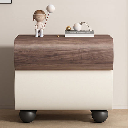 Contemporary Creative Solid Wood Faux Leather Carbon Steel Curved Spherical Nightstand 2 Drawers For Bedroom