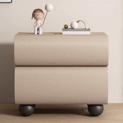 Contemporary Creative Solid Wood Faux Leather Carbon Steel Curved Spherical Nightstand 2 Drawers For Bedroom