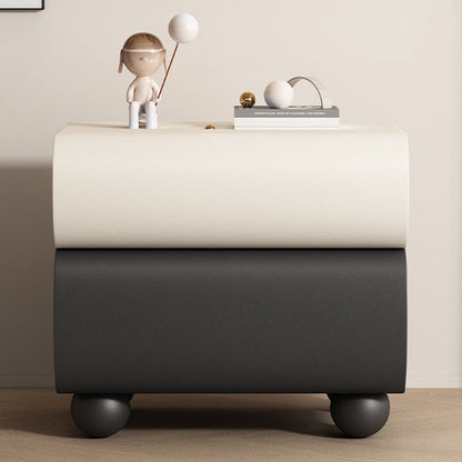 Contemporary Creative Solid Wood Faux Leather Carbon Steel Curved Spherical Nightstand 2 Drawers For Bedroom