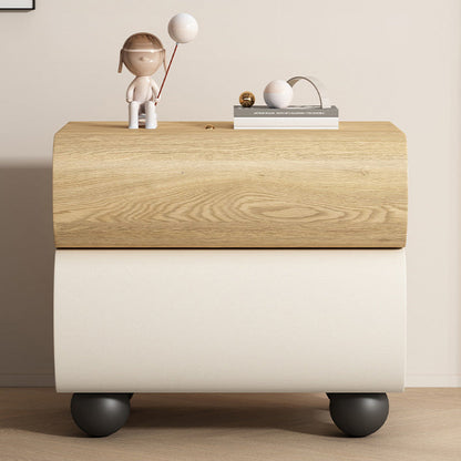 Contemporary Creative Solid Wood Faux Leather Carbon Steel Curved Spherical Nightstand 2 Drawers For Bedroom