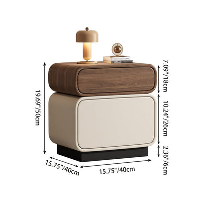 Traditional Chinese Solid Wood Microfiber Leather Rounded Square Nightstand 2 Drawers For Bedroom
