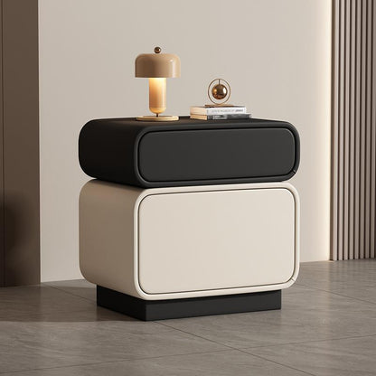 Traditional Chinese Solid Wood Microfiber Leather Rounded Square Nightstand 2 Drawers For Bedroom