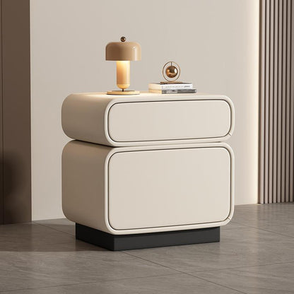 Traditional Chinese Solid Wood Microfiber Leather Rounded Square Nightstand 2 Drawers For Bedroom