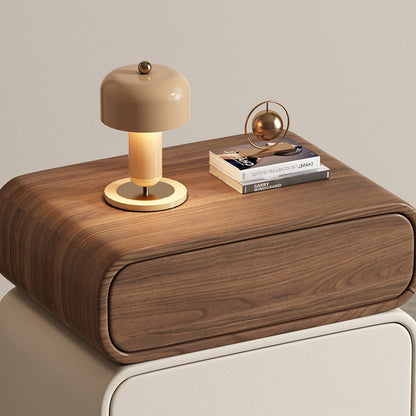 Traditional Chinese Solid Wood Microfiber Leather Rounded Square Nightstand 2 Drawers For Bedroom