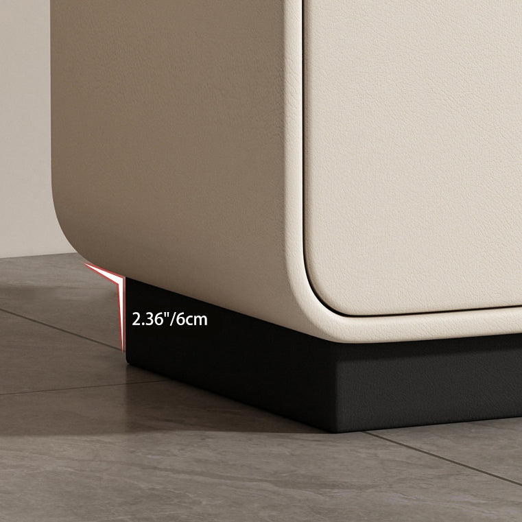 Traditional Chinese Solid Wood Microfiber Leather Rounded Square Nightstand 2 Drawers For Bedroom
