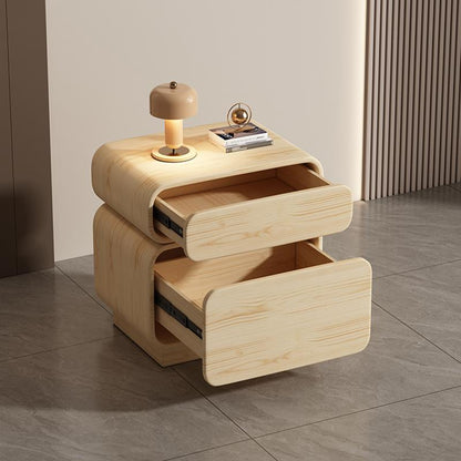 Traditional Chinese Solid Wood Microfiber Leather Rounded Square Nightstand 2 Drawers For Bedroom
