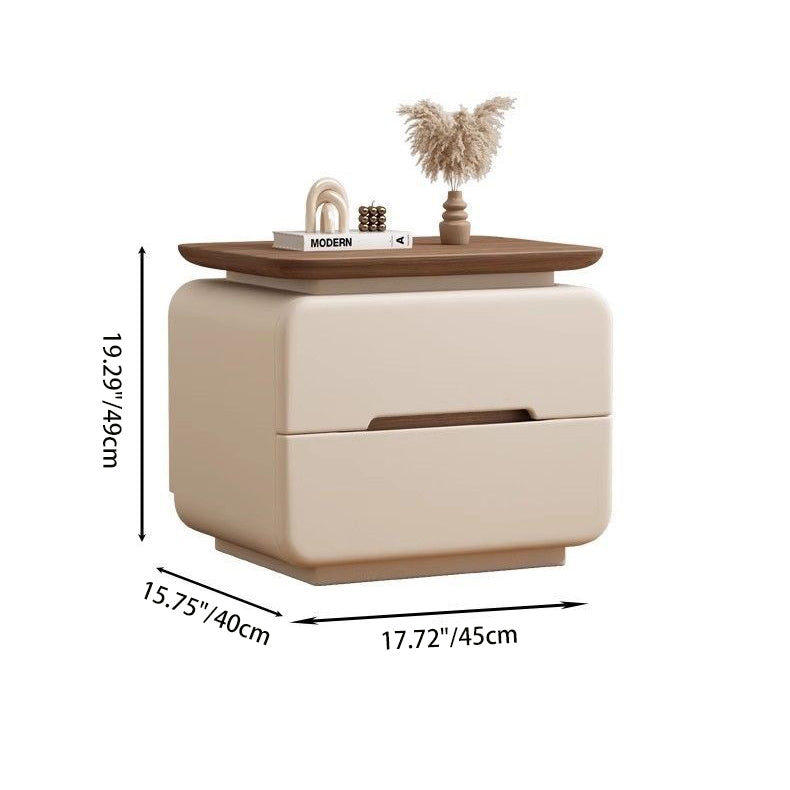 Contemporary Creative Solid Wood Plywood Faux Leather Rounded Square Nightstand 2-Drawer Bedroom