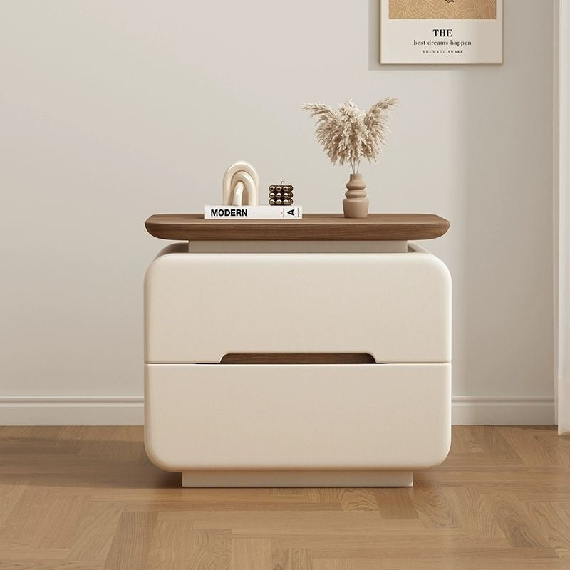 Contemporary Creative Solid Wood Plywood Faux Leather Rounded Square Nightstand 2-Drawer Bedroom