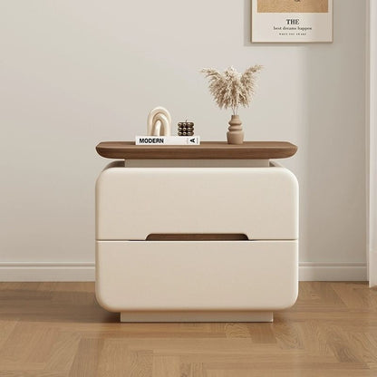 Contemporary Creative Solid Wood Plywood Faux Leather Rounded Square Nightstand 2-Drawer Bedroom
