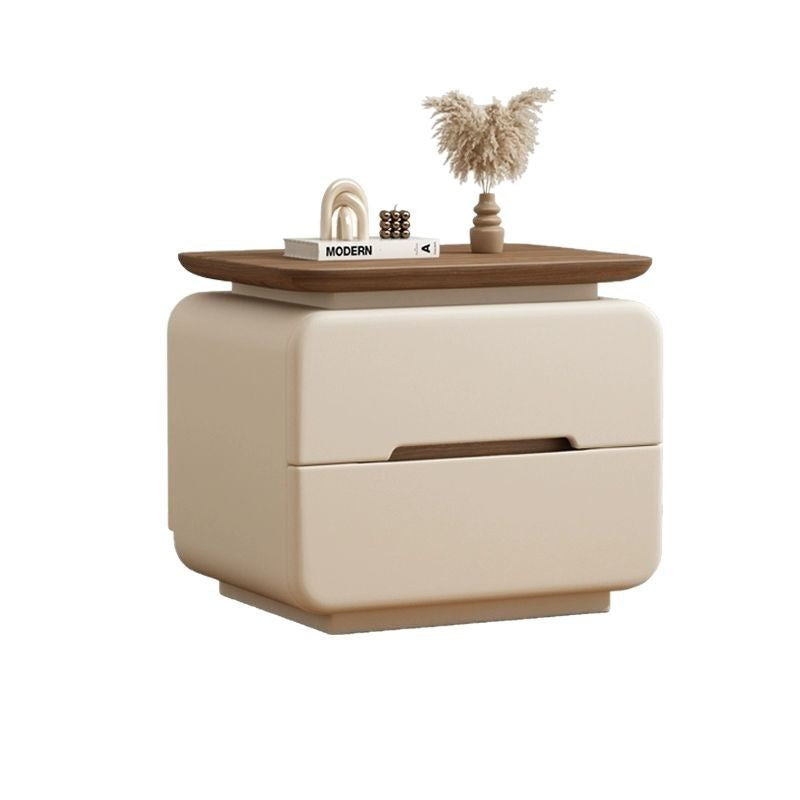 Contemporary Creative Solid Wood Plywood Faux Leather Rounded Square Nightstand 2-Drawer Bedroom