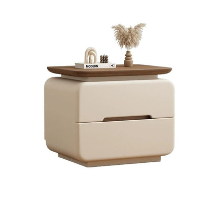 Contemporary Creative Solid Wood Plywood Faux Leather Rounded Square Nightstand 2-Drawer Bedroom