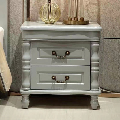 Traditional Chinese Rubberwood Solid Wood Plywood Fluted Square Nightstand With 2 Drawers For Bedroom