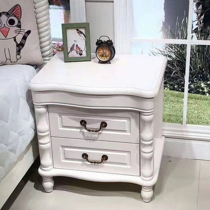 Traditional Chinese Rubberwood Solid Wood Plywood Fluted Square Nightstand With 2 Drawers For Bedroom
