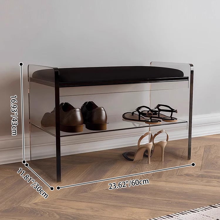 Modern Minimalist Top Grain Leather Acrylic Rounded Rectangular Shoe Bench With 2-Tier For Living Room