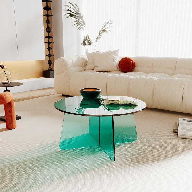 Contemporary Scandinavian Acrylic Round Coffee Table With Stable Base For Living Room