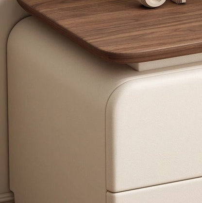 Traditional French Cat-Scratch-Resistant Leather High-Density Fiberboard Rounded Square Bedside Table Nightstand With 2 Drawers For Bedroom