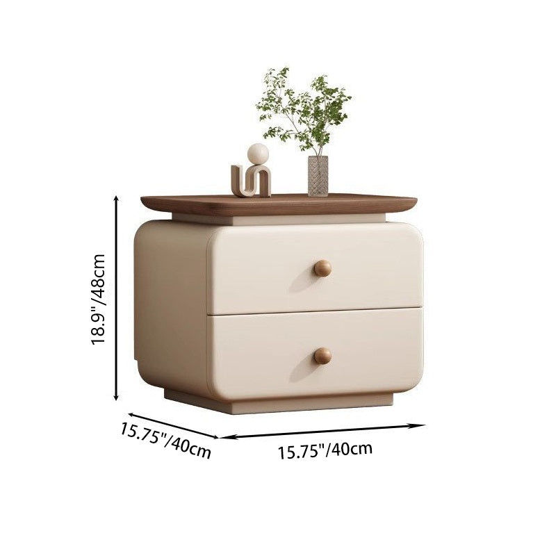 Traditional French Cat-Scratch-Resistant Leather High-Density Fiberboard Rounded Square Bedside Table Nightstand With 2 Drawers For Bedroom