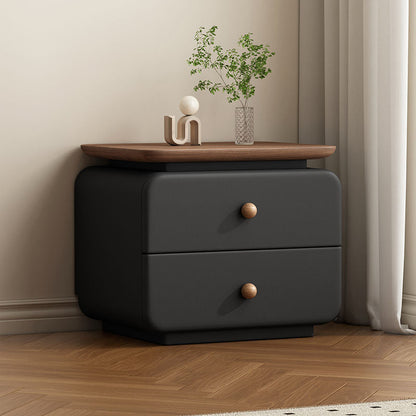 Traditional French Cat-Scratch-Resistant Leather High-Density Fiberboard Rounded Square Bedside Table Nightstand With 2 Drawers For Bedroom