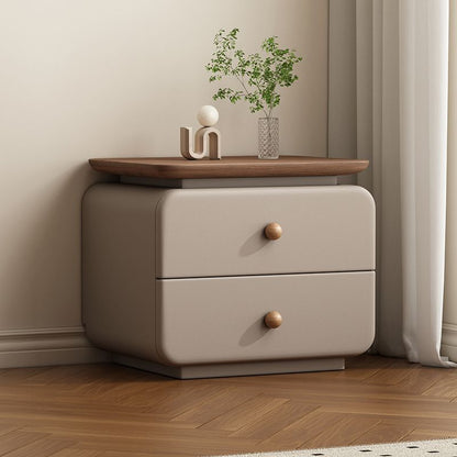 Traditional French Cat-Scratch-Resistant Leather High-Density Fiberboard Rounded Square Bedside Table Nightstand With 2 Drawers For Bedroom