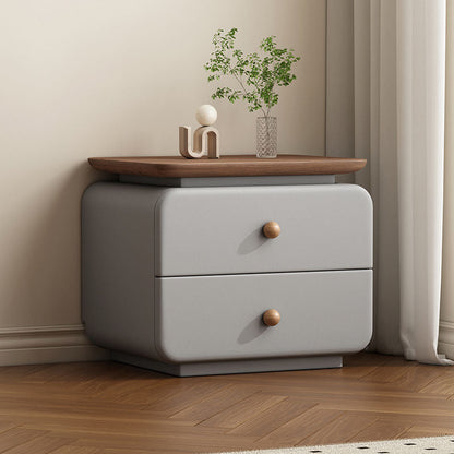 Traditional French Cat-Scratch-Resistant Leather High-Density Fiberboard Rounded Square Bedside Table Nightstand With 2 Drawers For Bedroom