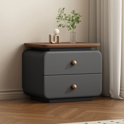 Traditional French Cat-Scratch-Resistant Leather High-Density Fiberboard Rounded Square Bedside Table Nightstand With 2 Drawers For Bedroom