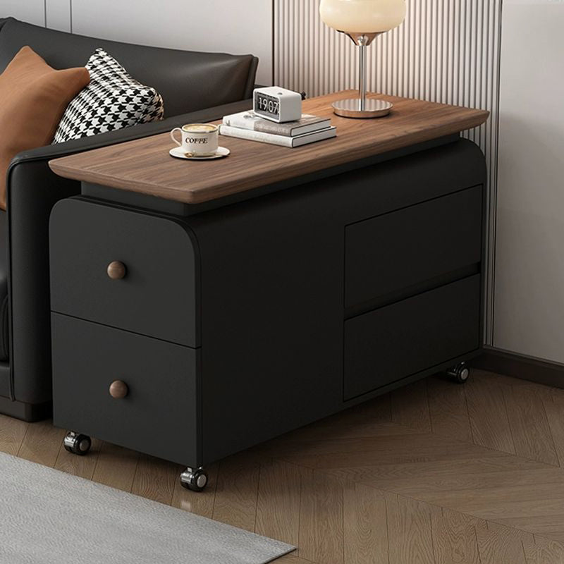 Contemporary Scandinavian Cat-Scratch-Resistant Leather Solid Wood Rounded Side Table With 4 Drawers For Living Room