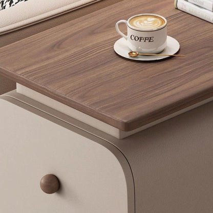 Contemporary Scandinavian Cat-Scratch-Resistant Leather Solid Wood Rounded Side Table With 4 Drawers For Living Room