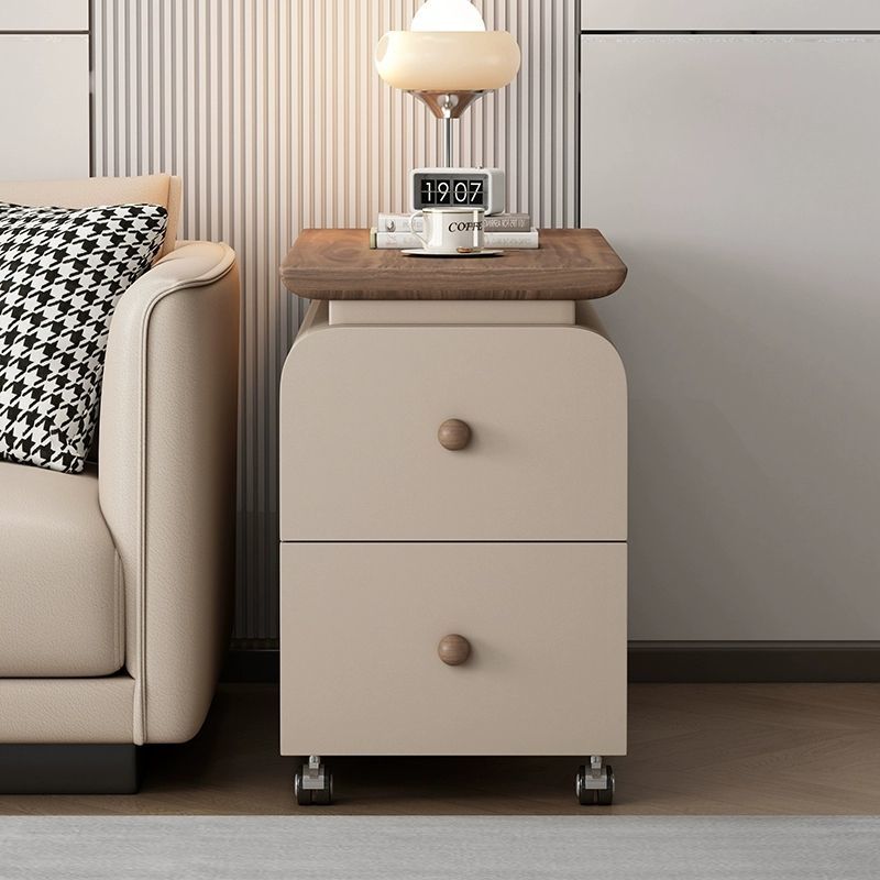Contemporary Scandinavian Cat-Scratch-Resistant Leather Solid Wood Rounded Side Table With 4 Drawers For Living Room