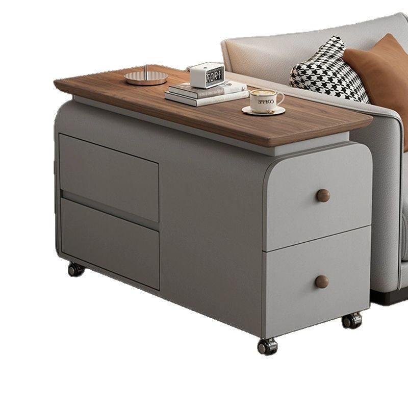 Contemporary Scandinavian Cat-Scratch-Resistant Leather Solid Wood Rounded Side Table With 4 Drawers For Living Room