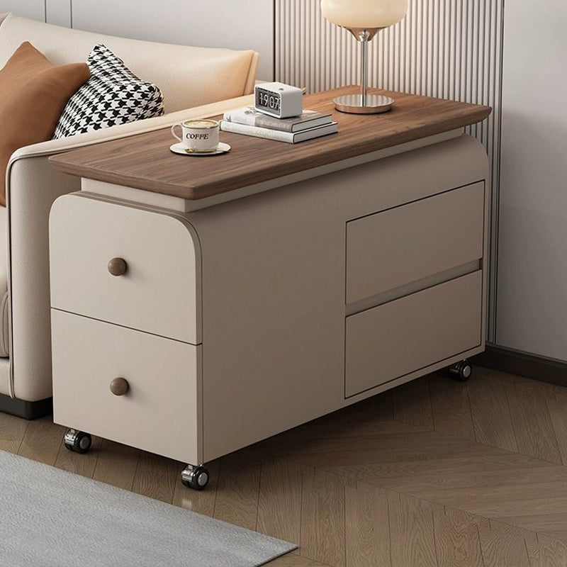 Contemporary Scandinavian Cat-Scratch-Resistant Leather Solid Wood Rounded Side Table With 4 Drawers For Living Room