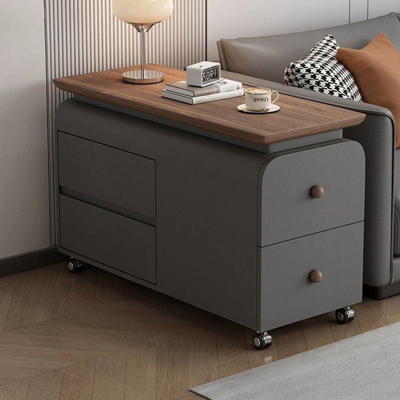 Contemporary Scandinavian Cat-Scratch-Resistant Leather Solid Wood Rounded Side Table With 4 Drawers For Living Room