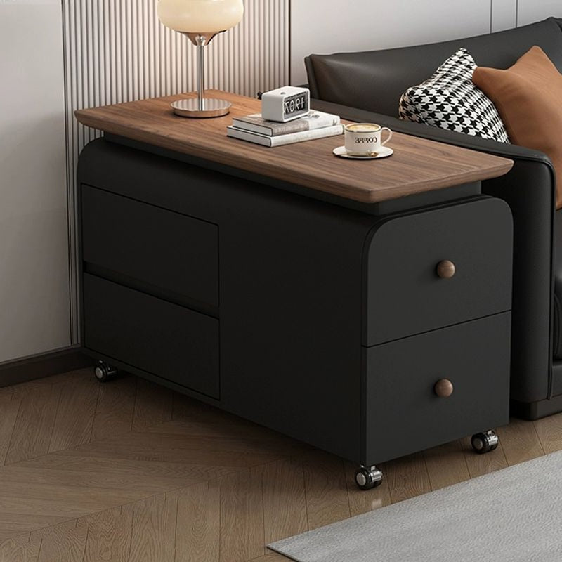 Contemporary Scandinavian Cat-Scratch-Resistant Leather Solid Wood Rounded Side Table With 4 Drawers For Living Room
