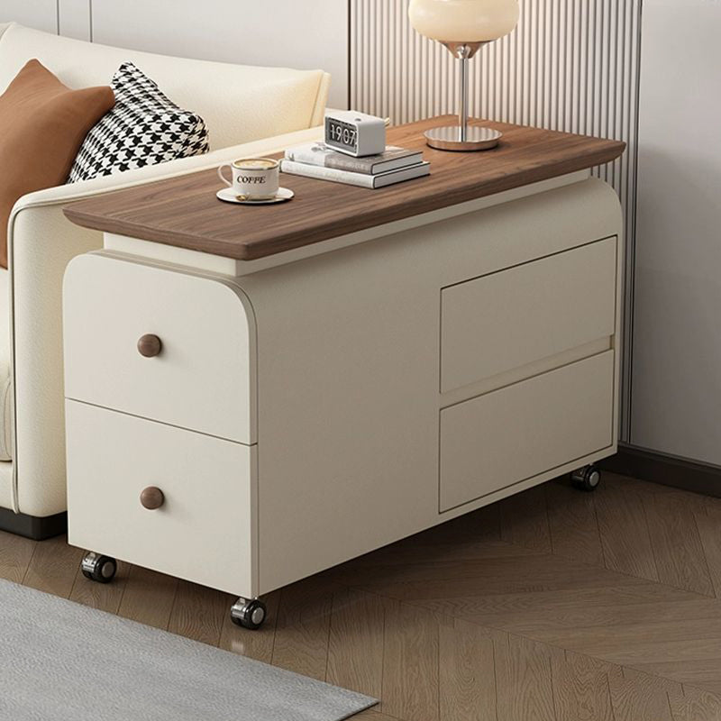Contemporary Scandinavian Cat-Scratch-Resistant Leather Solid Wood Rounded Side Table With 4 Drawers For Living Room