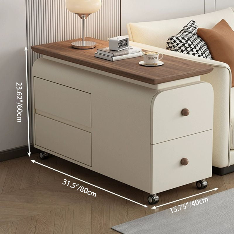 Contemporary Scandinavian Cat-Scratch-Resistant Leather Solid Wood Rounded Side Table With 4 Drawers For Living Room