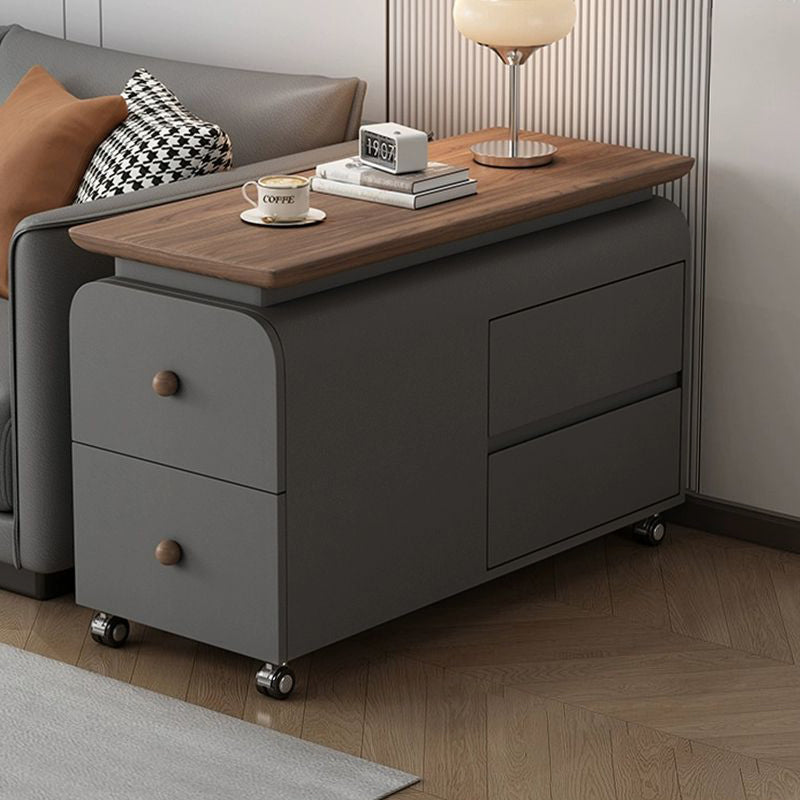 Contemporary Scandinavian Cat-Scratch-Resistant Leather Solid Wood Rounded Side Table With 4 Drawers For Living Room