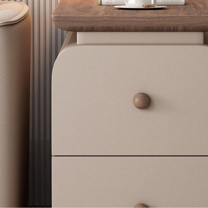 Contemporary Scandinavian Cat-Scratch-Resistant Leather Solid Wood Rounded Side Table With 4 Drawers For Living Room