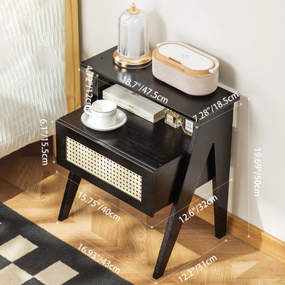 Traditional Vintage Bamboo ABS Rattan Stepped Square Nightstand With 1 Drawer For Bedroom
