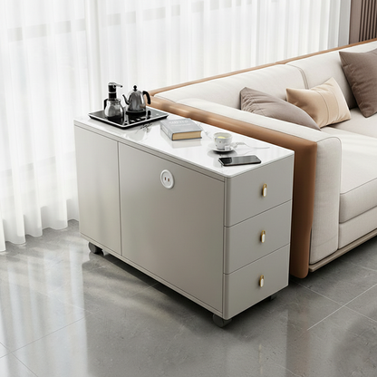 Contemporary Nordic Sintered Stone Particalboard Rectangular Side Table With 3 Drawers For Living Room