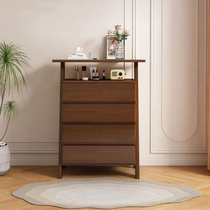 Traditional Chinese Solid Wood Multi-Layer Board Rubberwood Rectangular Sideboard 4-Drawer Storage Cabinet For Living Room