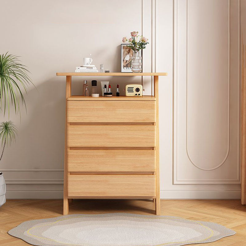 Traditional Chinese Solid Wood Multi-Layer Board Rubberwood Rectangular Sideboard 4-Drawer Storage Cabinet For Living Room