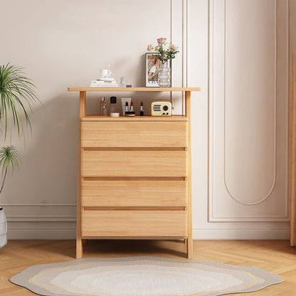Traditional Chinese Solid Wood Multi-Layer Board Rubberwood Rectangular Sideboard 4-Drawer Storage Cabinet For Living Room