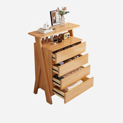 Traditional Chinese Solid Wood Multi-Layer Board Rubberwood Rectangular Sideboard 4-Drawer Storage Cabinet For Living Room
