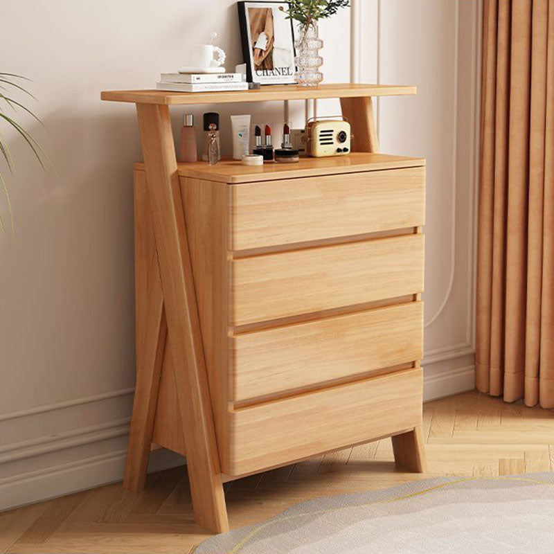 Traditional Chinese Solid Wood Multi-Layer Board Rubberwood Rectangular Sideboard 4-Drawer Storage Cabinet For Living Room