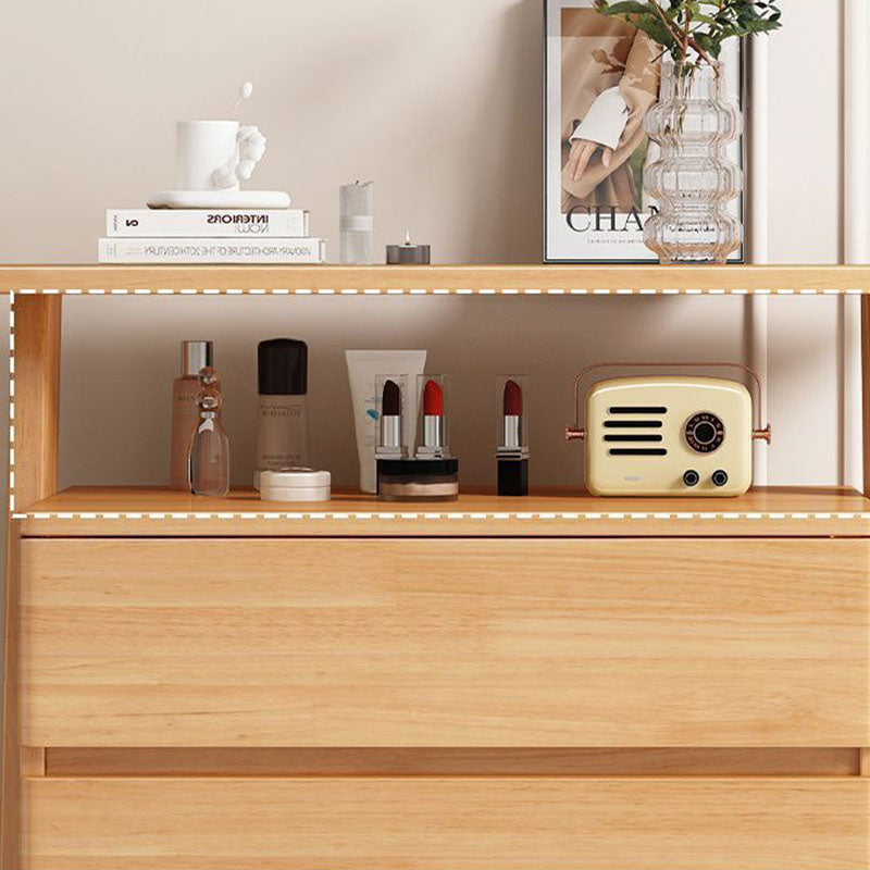 Traditional Chinese Solid Wood Multi-Layer Board Rubberwood Rectangular Sideboard 4-Drawer Storage Cabinet For Living Room