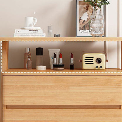 Traditional Chinese Solid Wood Multi-Layer Board Rubberwood Rectangular Sideboard 4-Drawer Storage Cabinet For Living Room