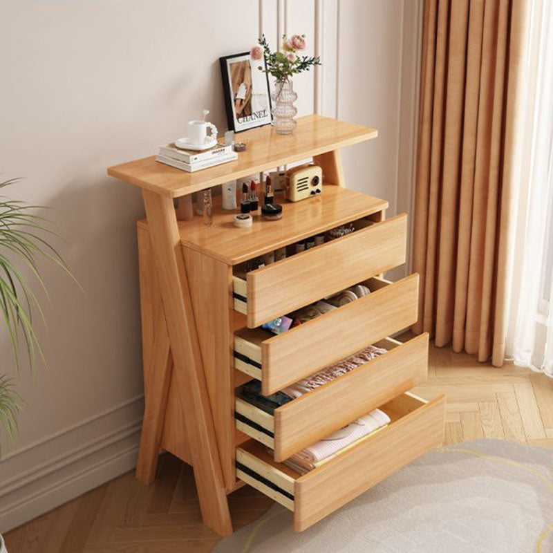 Traditional Chinese Solid Wood Multi-Layer Board Rubberwood Rectangular Sideboard 4-Drawer Storage Cabinet For Living Room