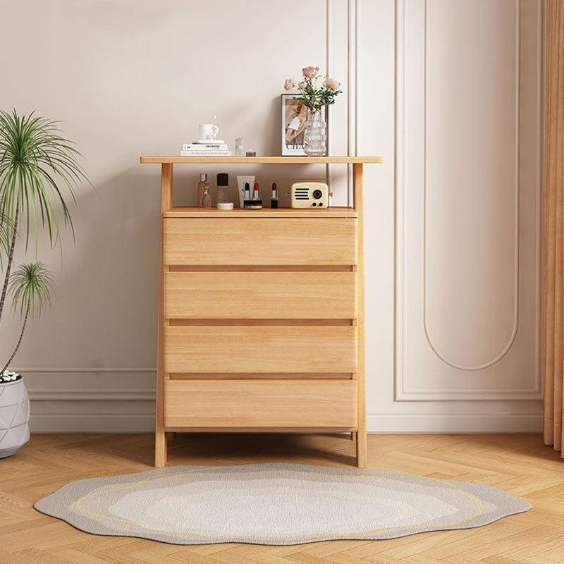 Traditional Chinese Solid Wood Multi-Layer Board Rubberwood Rectangular Sideboard 4-Drawer Storage Cabinet For Living Room