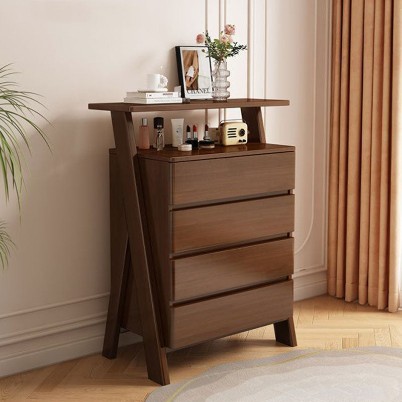 Traditional Chinese Solid Wood Multi-Layer Board Rubberwood Rectangular Sideboard 4-Drawer Storage Cabinet For Living Room